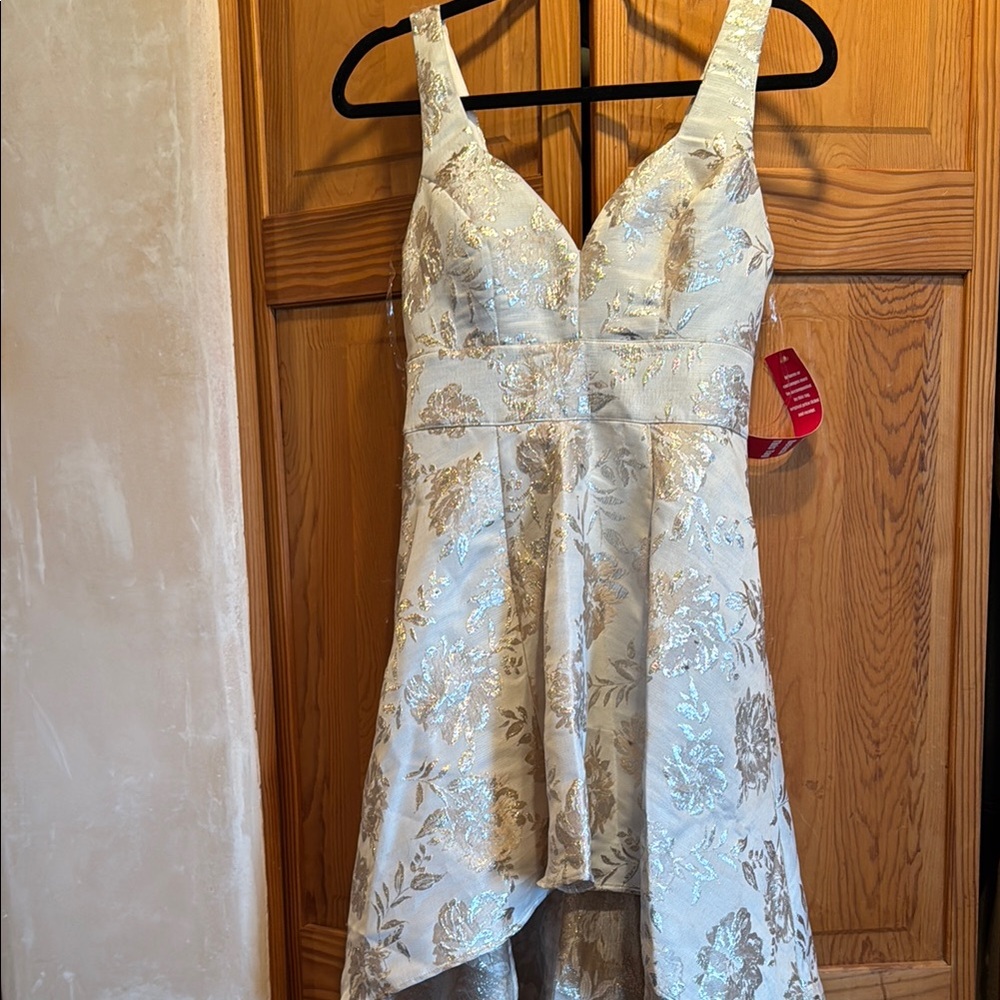 Crystal Doll Gray and White High Low Sundress